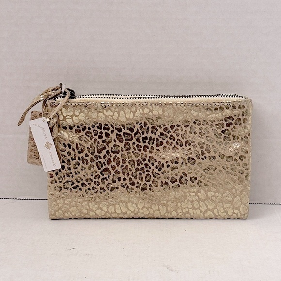 Jane Marie Leopard Print Gold Clutch NWT